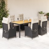 vidaXL Set mobilier de grădină cu perne, 7 piese, negru, poliratan 3213091