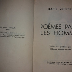 ILARIE VORONCA - POEMES PARMI LES HOMMES - CU DEDICATIE /SEMNATURA AUTOR {1934)