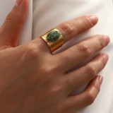 Inel Vintage Femei, Placat Aur 14K, Model Retro Elegant Cu Piatra Naturala