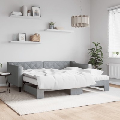vidaXL Pat de zi cu extensie și saltele, gri deschis 90x190 cm textil 3197454 foto