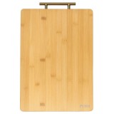 Tocator de bucatarie Pufo din lemn de bambus cu maner din metal auriu, maro, 44 x 30 cm