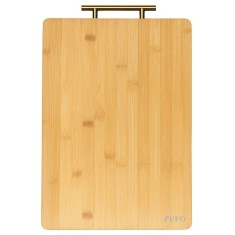 Tocator de bucatarie Pufo din lemn de bambus cu maner din metal auriu, maro, 44 x 30 cm