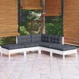 Gossi set mobilier gradina cu perne, 5 piese, alb, lemn de pin