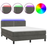 Cumpara ieftin Pat cu arcuri, saltea si LED, gri inchis, 140x190 cm, catifea