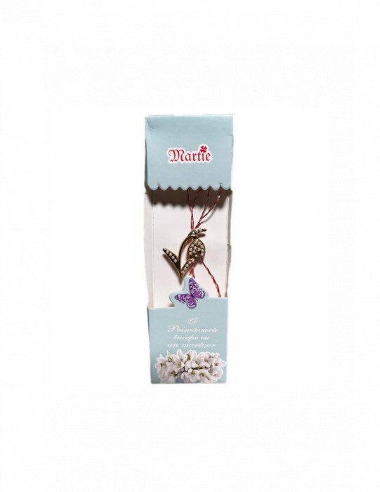 Martisor tip brosa cu model ghiocel cu perle pentru 1 si 8 martie