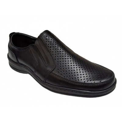 Pantofi barbati casual din piele naturala, perforati, cu elastic, calapod lat - GKR23N foto