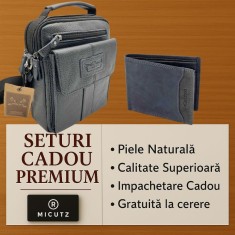 Set Cadou Barbati NavySeal: Portofel si Borseta din Piele Naturala de Bovina