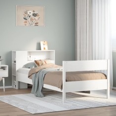 vidaXL Pat cu bibliotecă fără saltea, alb, 100x200 cm, lemn masiv pin 3322964