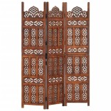 Paravan cameră sculptat manual 3 panouri maro 120x165 cm mango