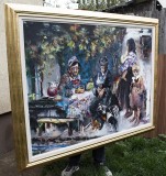 Geo Ungureanu: tablou pictat manual, Familia artistului, Amintiri, 150x120cm ulei pe panza rama din lemn cu foita de aur si paspartu, Magistral