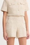 Morgan pantaloni scurți culoarea bej, cu imprimeu, high waist, SHAV.F