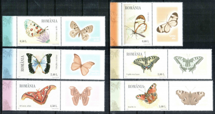 Romania 2011, LP 1896 b, Fluturi, seria cu viniete, MNH!