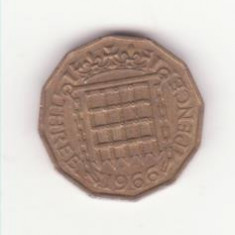 Marea Britanie 3 pence 1966 -Elizabeth II 1st portrait; without 'BRITT:OMN'.