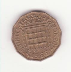 Marea Britanie 3 pence 1966 -Elizabeth II 1st portrait; without &amp;#039;BRITT:OMN&amp;#039;. foto