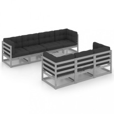 Set mobilier de gradina cu perne, 8 piese, lemn masiv de pin