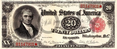 20 dolari 1891 Reproducere Bancnota USD , Dimensiune reala 1:1 foto