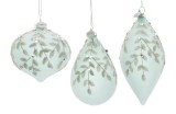 Set 6 globuri brad Craciun sticla verde Leafglow 7x7x11h; 8x8x9,2h; 6,5x6,5x13,5h