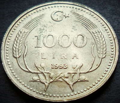 Moneda 1000 LIRE - TURCIA, anul 1993 * cod 642 A = luciu batere foto