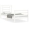 Cadru de pat cu tablie single mic, alb, lemn masiv