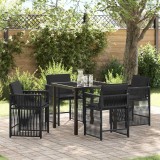 Set de dining pentru grădină din 5 piese cu perne, din rattan sintetic negru