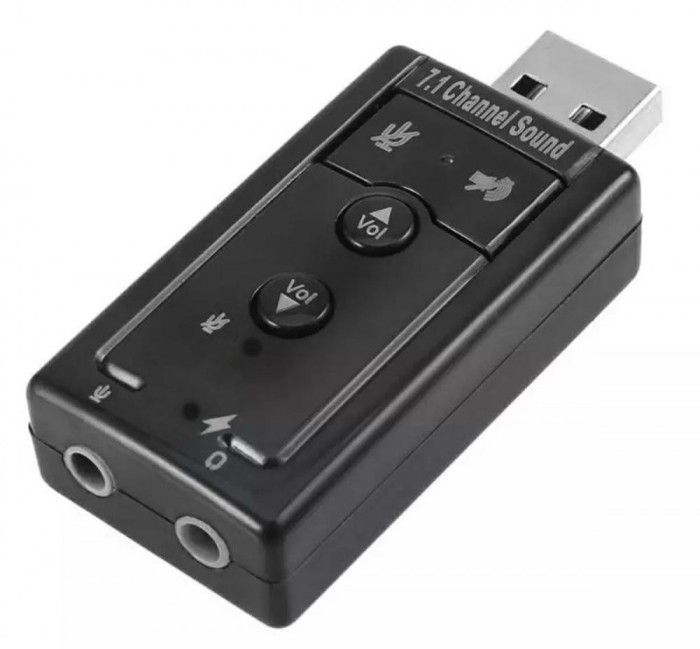 Placa de sunet virtuala, efect sunet stereo 7.1, 5,8 x 2,5 x 1,3cm, negru
