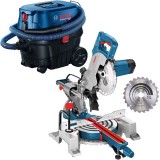 Bosch GCM 80 SJ + GAS 12-25 PL - Fierastrau circular stationar 1400 W 216x30 mm accesorii + Aspirator umed-uscat 1250 W 200 mbar 25 l priza scule elec