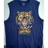 T8. Tricou unicat, fara maneci, pictat manual cu Tigru de Bengal, bumbac, L