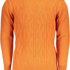 Pulover barbati cu aspect tricotat si guler portocaliu