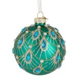Ornament Brad de Craciun Glob Sticlă Verde Mat cu Margele, CMCLASS