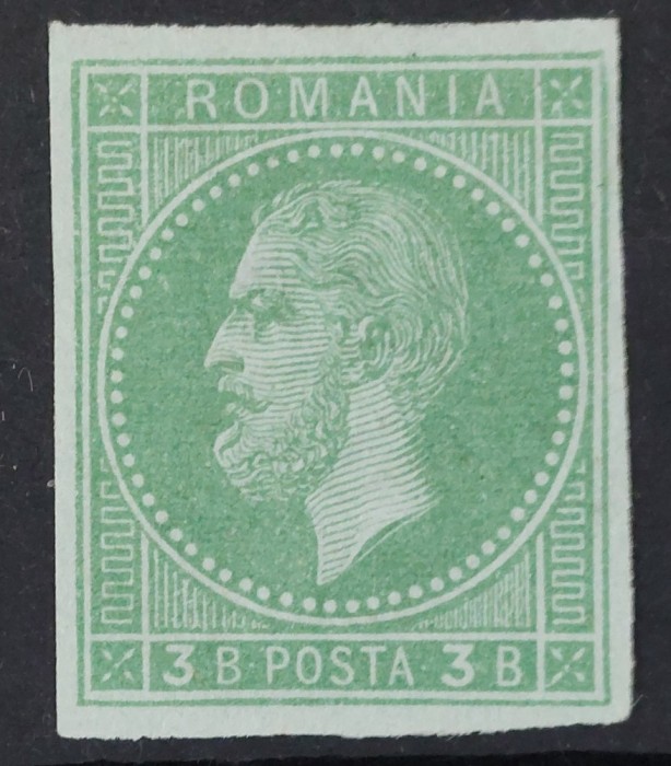 Romania 1872 - Carol l ,, Paris &#039;&#039;,3 bani verde pe verzui