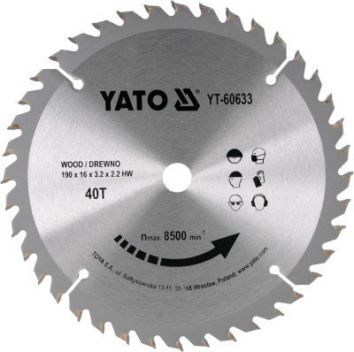 Disc fierastrau wolfram pentru lemn 190 mm x 40T YATO foto