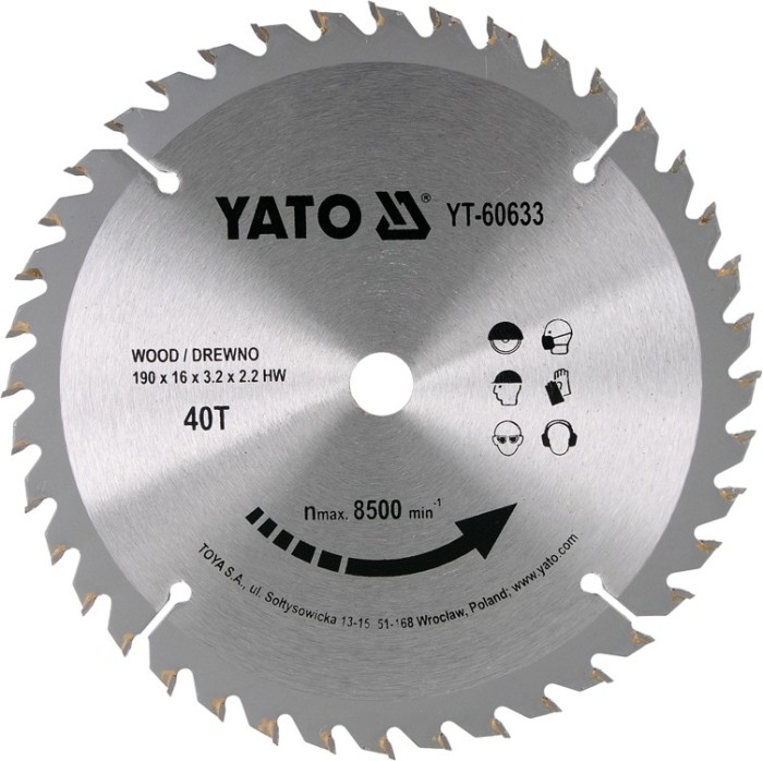 Disc fierastrau wolfram pentru lemn 190 mm x 40T YATO