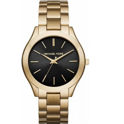 Ceas de damă MK 3478 cu cadran negru auriu Michael Kors Slim Runway foto