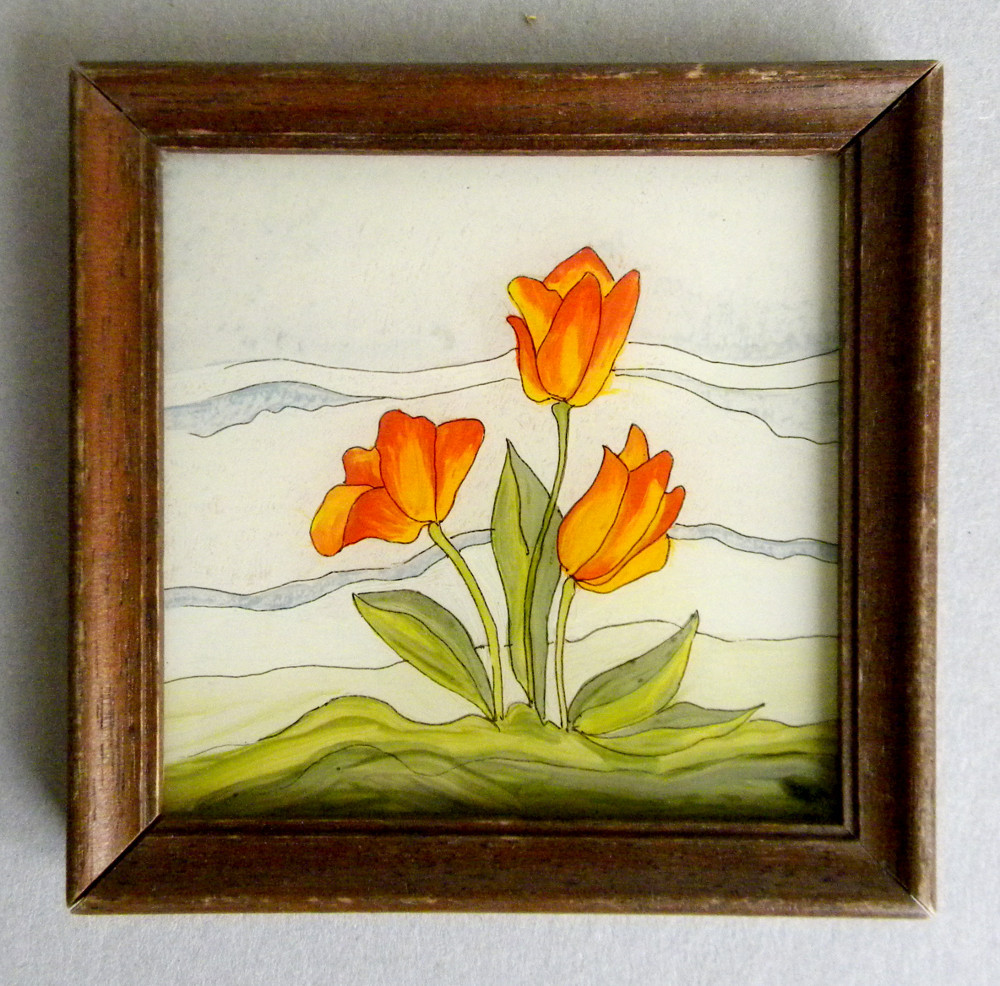Lalele - Miniatura originala pictura ulei pe sticla 10x10cm, Flori |  Okazii.ro