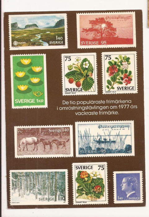 FA31-Carte Postala- SUEDIA - Cele mai populare timbre din 1977, necirculata
