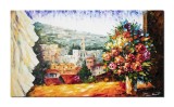 Cumpara ieftin Tablou pictat manual, Te astept cu un buchet de trandafiri - 120x70cm pictura in cutit pe panza, efect 3D