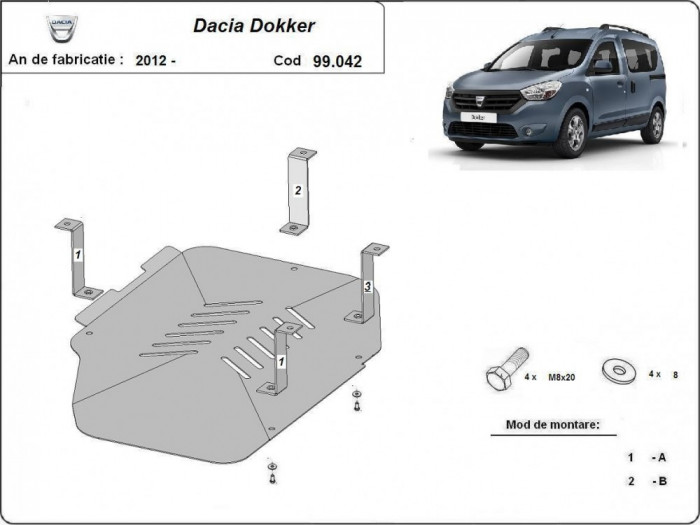 Scut metalic rezervor Dacia Dokker 2012-prezent