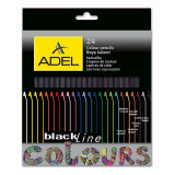 Creioane colorate hexagonale, corp lemn negru, varf 3 mm, set 24 bucati, Oem