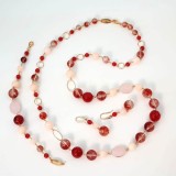 Cumpara ieftin Set Bijuterii Sunshine Cuart Roșu Jad Roz, Argint 925 Placat Aur Roz, Colier, Brățară, Cercei, Ajustabil, Handmade Italy