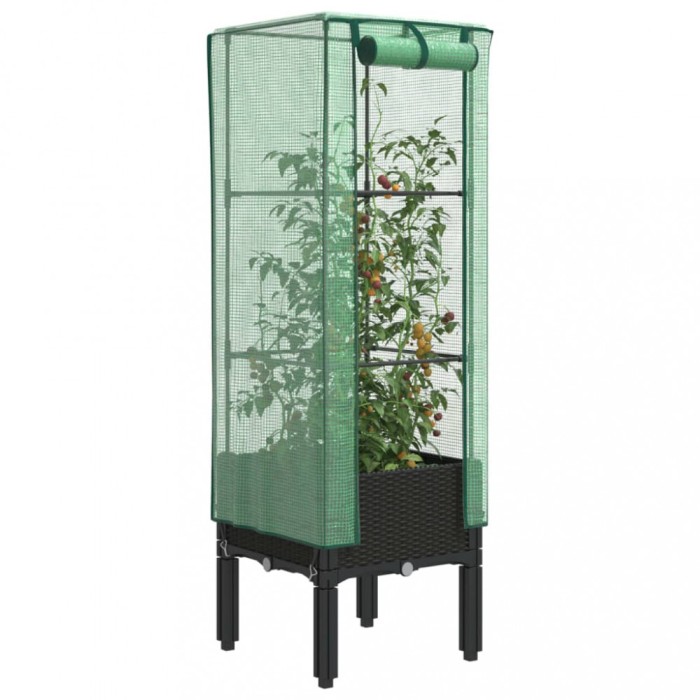 vidaXL Strat &icirc;nălțat cu husă de seră, aspect ratan, 40x40x140 cm 4015818