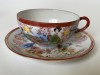 Farfurioara cu ceasca din portelan fin japonez, pictat manual, gheise cu motive florale (1), Decorative