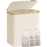 Cos de rufe textil SONGMICS, pliabil, 3 compartimente detasabile, 150L, crem