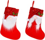 Set de 2 ciorapi pentru Craciun Meiyifan, panza, rosu/alb/verde, 37 x 24 cm
