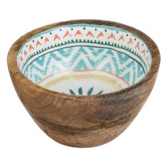 Bol Lemn Emailat, Model Aztec, Multicolor, Diametru 13cm, &Icirc;nălțime 7cm, Capacitate 480ml