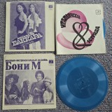 8 discuri flexi disc din folie plastic Melodia URSS anii 1970-80, Boney M, italian pop, Baccara Spain, Asker Mahmudov etc, format mediu 7&quot; (17.5 cm)