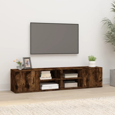 Comode TV, 2 buc., stejar fumuriu, 80x31,5x36 cm lemn prelucrat foto