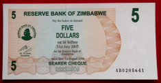 Zimbabwe 5 $ Dollars 2006 UNC necirculata ** foto