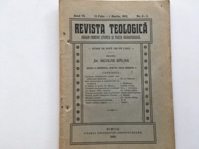 REV. TEOLOGICA- SIBIU 1912- 4/5 TEXTE DE D.CORNILESCU,IL.PUSCARIU,NICOLAE BALAN foto