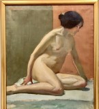 Cumpara ieftin Pictor banatean Oszkar Szuhanek - Nud sezand -semnat datat 1913