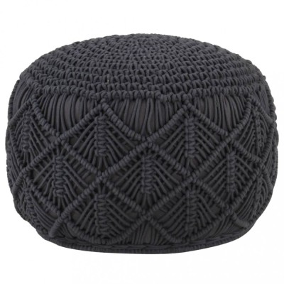 Taburet puf macrame lucrat manual, antracit, 45x30 cm, bumbac foto